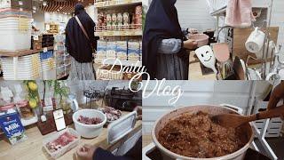Daily Vlog Ibu Rumah Tangga.Kegiatan IRT Masak Menu Idul Adha Rendang Susu Enak.Belanja Mingguan