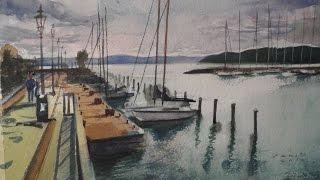 Harbour Balatonfured, Watercolour Painting by Vamos