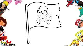 how to draw pirate flag - como dibujar bandera pirata