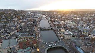 Cork city aerial stock footage.