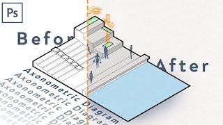 Photoshop Axonometric Diagram  [Free Tree Brushes] #architecture #photoshop