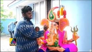 Young Budding Artist Mr Harish Ganesh making Lord Ganesha prathima in news Pappers