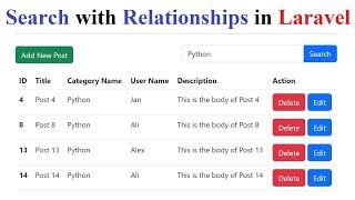 Laravel Search with Relationships Posts, Users, and Categories