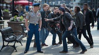 Bikers Mess with the WRONG Soldier at a Downtown Plaza