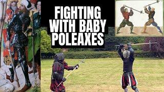 Poleaxe sparring with tiny poleaxes! Featuring training heads by Dominus Gladius.