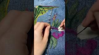 Needle felting a Luna moth floral design into a denim jacket  relaxing ASMR