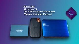 Speed Test - Samsung T5 vs Sandisk Extreme Portable SSD vs Western Digital My Passport + Unboxing