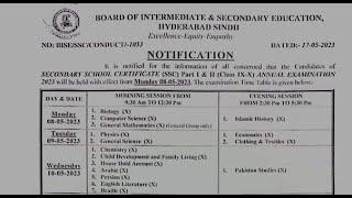 BISE Hyderabad Board SSC Part 2 Date Sheet 2023