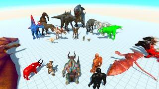 DINOSAURS vs FANTASY 7 Level CHALLENGE - Animal Revolt Battle Simulator