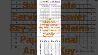 MPSC Subordinate Services Answer Key 2022 – Mains Paper II Final Answer Key Released@GovermentJobalertsalloverIndia