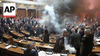 Chaotic scene erupts in Serbia's parliament amid political tensions