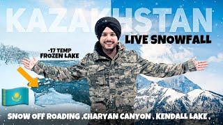 LIVE SNOWFALL IN KAZAKHSTAN  -17 Degree FROZEN LAKE | Charyn Canyon , kolsai lake