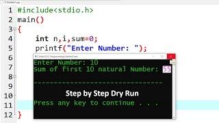 c program to calculate sum of first N natural numbers | learn coding