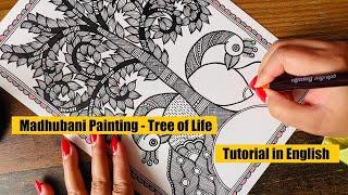 Madhubani Painting for Beginners II Mithila Art II How to make Madhubani Art Tree of Life II English