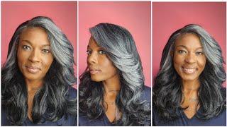 $20 Perfect Gray Wig! Sensationnel Synthetic Hair Dashly Salt & Pepper Lace Wig - SP LACE UNIT 2