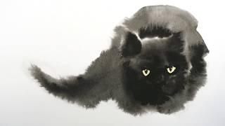 Watercolor Black Cat Tutorial - Wet in Wet technique