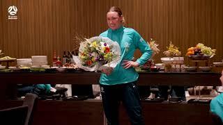 Mackenzie Arnold receives a special gift for her 50th appearance 