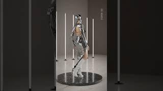 “Mercury muse”. Editorial concept inspired by liquid mercury..Virtual digital clothing designs in 3D