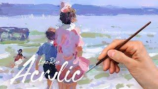 Acrylic painting demo - "At the Seashore" by Lena Rivo after Edward Potthast