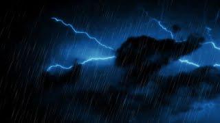 Blue Lightning And Thunderstorm 4K With Rain At Night Background Video Effects