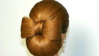 Updo hairstyle for long hair. Hair bow tutorial.