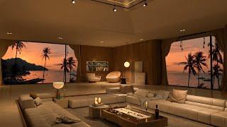  Soothing Piano Jazz Music in Cozy Luxury Apartment a View Sea Sunset for Relaxation and Good Sleep