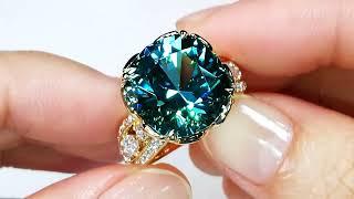 Neon Blue Apatite Ring at 12.58 carats by Kat Florence KF07686