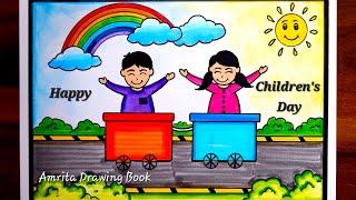 Children Day poster drawing, 14th Nov | Easy Drawing on Children's Day | Bal Diwas par Chitra