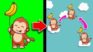 NO COPYRIGHT - Cute Monkey Jump With Balloon - Cartoon Animal Animation Green Screen - FREE TO USE