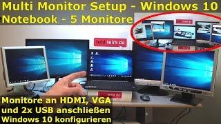 Multi Monitor Setup Windows 10 - connect 5 monitors to a Windows 10 laptop / notebook