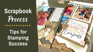 Tips for Stamping Success | Scrapbook Ideas for 11 Photos on a Double Page Hiking Layout