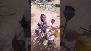 Boy in Africa made his own drum set 