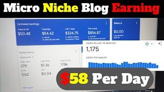 Micro Niche Blog Earning 1 Day Earning $58+ | Secret Micro Niche 1.5 Million Monthly Traffic