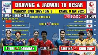 Drawing & Jadwal 16 Besar Malaysia Open 2025 Hari Ini ~ GINTING vs KUNLAVUT ~ 5 Wakil Indonesia