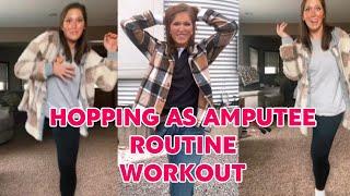 Amputee woman | adaptive crutches user life: hopping routine workout