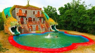 Building Mud Villa With Design Twin Dragon Water Slide To Apple Swimming Pool By Ancient Skills