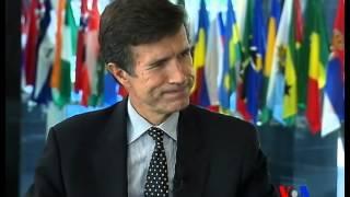 Assistant Secretary Robert Blake talks to Navbahor Imamova, VOA 8-21-12