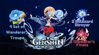 Genshin Impact - Artifact Comparison 4 Wanderer's Troupe vs 2 Blizzard 2 Gladiator for Ganyu