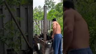 Muscle stud Mostafa Rok attending to his garden