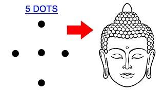 Lord Buddha face easy drawing from 5 dots - How to draw lord gautam buddha drawing easy step by step