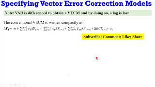 Specifying Vector Error Correction Models #vecm #var #lags #Johansen #serialcorrelation #innovations