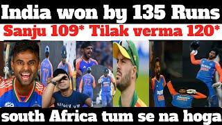 India won by  !  135 Runs   Sanju 109* Tilak verma 120*  l  IND v SA