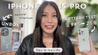  Unbox | Day in the life Battery Test  2 Weeks with iPhone 15 Pro | Natural Titanium