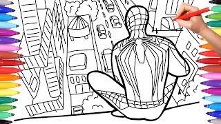 Spiderman in the City Coloring Pages, Coloring Painting Spiderman on the Roof of New York