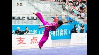 Men's 9 Section Whip Chain男子双鞭 第一名 上海体院 王恩龙 9.02分 shang hai ti yuan wang en long wushu taolu