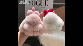 MWFur Fashion Genuine Rex rabbit Fur Keychain Pendant Bag Car Charm Fluffy Bunny Rabbit Keychain