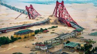 Aufnahmen von Brückenzerstörung in China! Ein riesiger Wasserstrom traf Shangluo, überall Trümmer