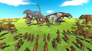 Dinosaurs VS Tiger - Which Dinosaur Can Beat 200 Tigers?