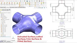 Solidworks Surface Exercise 167 Extruded Surface, Lofted Surface, Filled Surface, Trim Surface