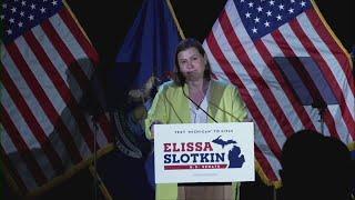 Elissa Slotkin speaks to supporters after projected U.S. Senate primary win